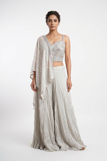 Ivory Elegance Mirror Work Indo-Western Co-Ord Set With Cape Jacket