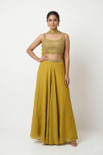 Mustard Yellow Indo-Western Skirt Set