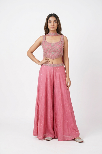 Blush Pink Embroidered Palazzo Set With Designer Dupatta