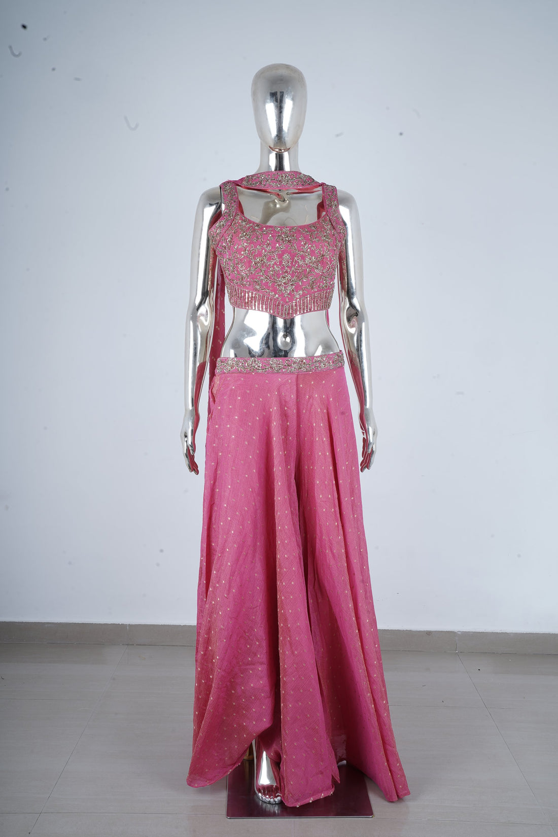 Blush Pink Embroidered Palazzo Set With Designer Dupatta