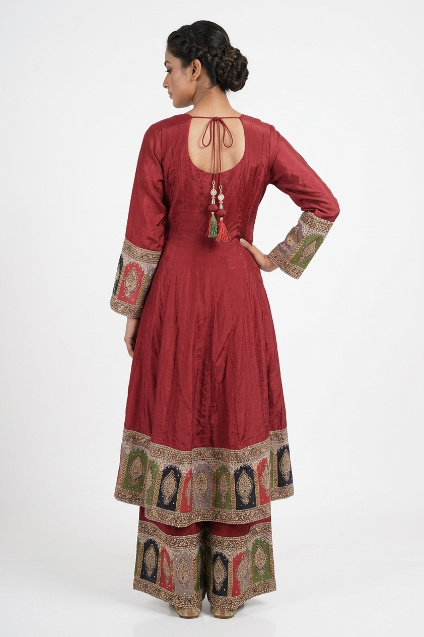 Rosy Brown Maroon Traditional Kurta Palazzo Set With Designer Dupatta