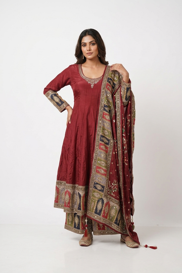 Royal Maroon Printed Anarkali Set With Designer Dupatta