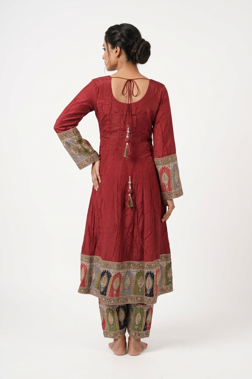 Royal Maroon Printed Anarkali Set With Designer Dupatta
