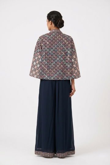 Midnight Black Palazzo Set With Printed Embellished Jacket