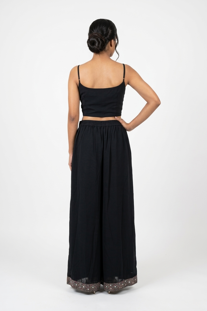 Midnight Black Palazzo Set With Printed Embellished Jacket