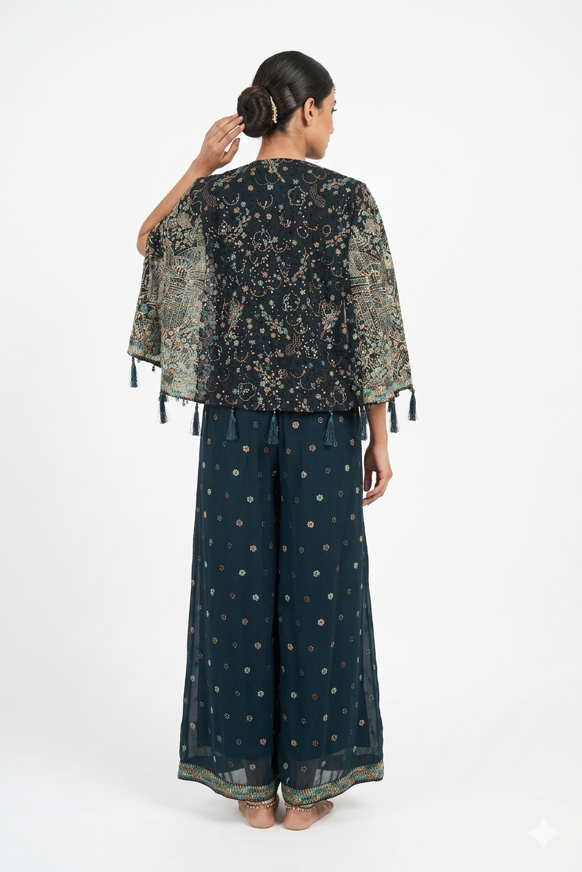 Emerald Noir Printed Jacket Style Indo-western Palazzo Set
