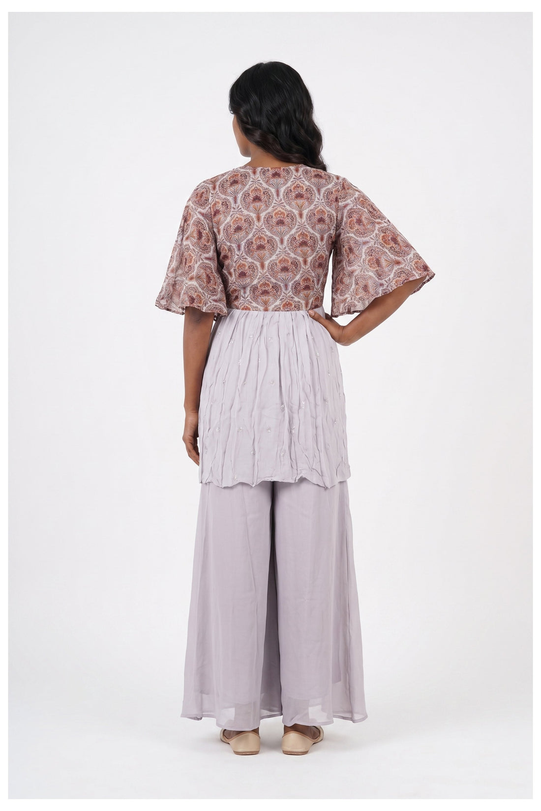 Misty Lilac Paisley Printed Kurta Sharara Set With Dupatta