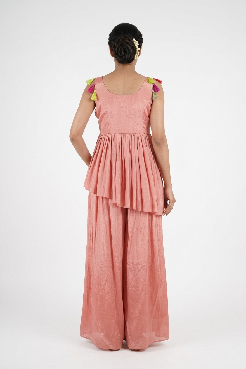 Peach Embroidered Kurta Palazzo Set With Dupatta