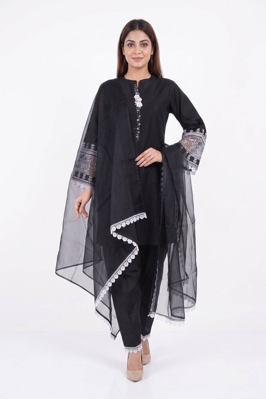 Chocolate Brown Printed Kurta Pant Set With Ethnic Dupatta