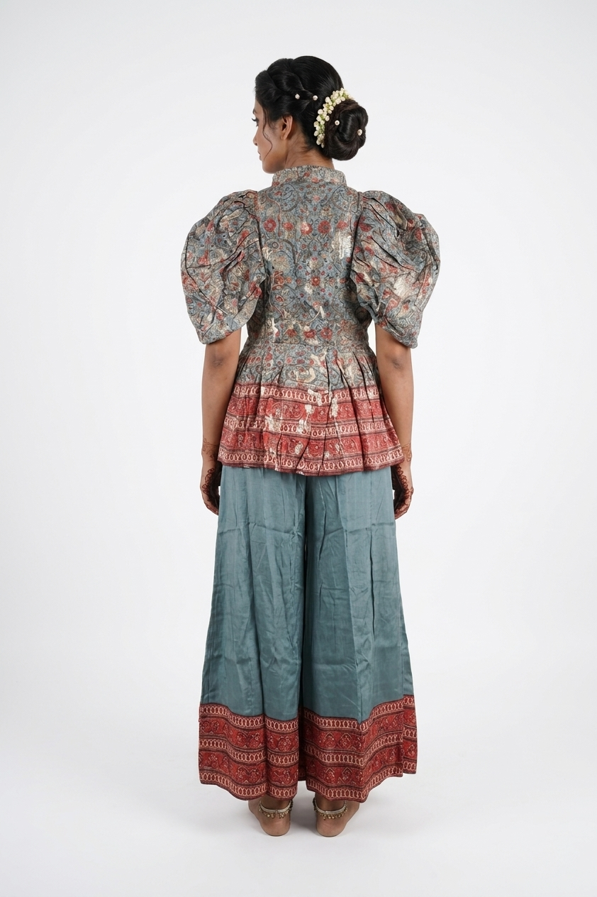 Sunshine Tie-Dye Draped Saree Set With Embroidered Crop Top & Belt