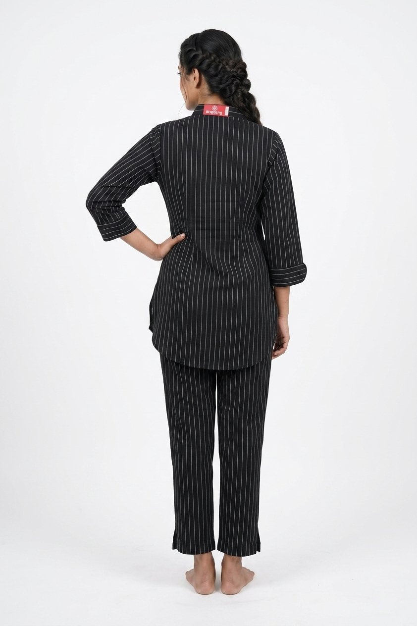 Black Pinstripe Co-Ord Set With Embellished Collar