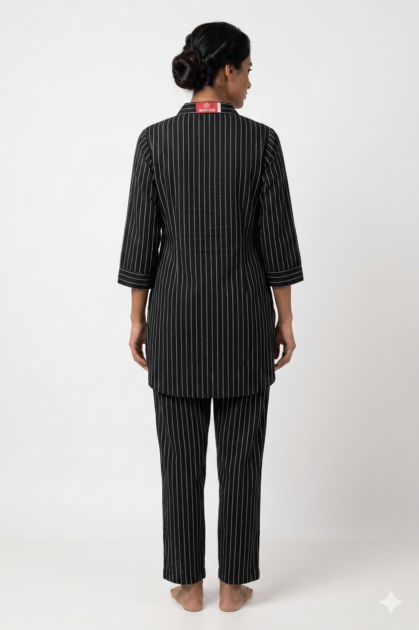 Black Pinstripe Mandarin Collar Co-Ord Set