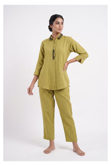Olive Green Striped Co-Ord Ethnic Set