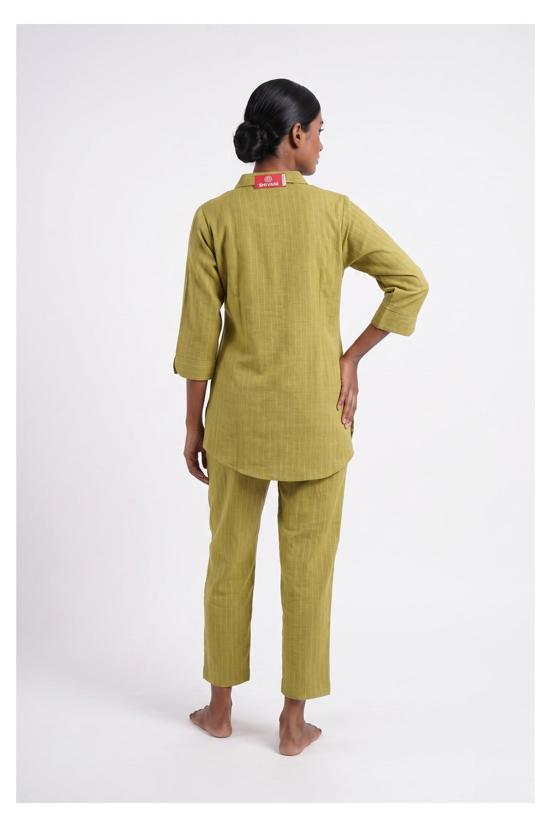 Olive Green Striped Co-Ord Ethnic Set