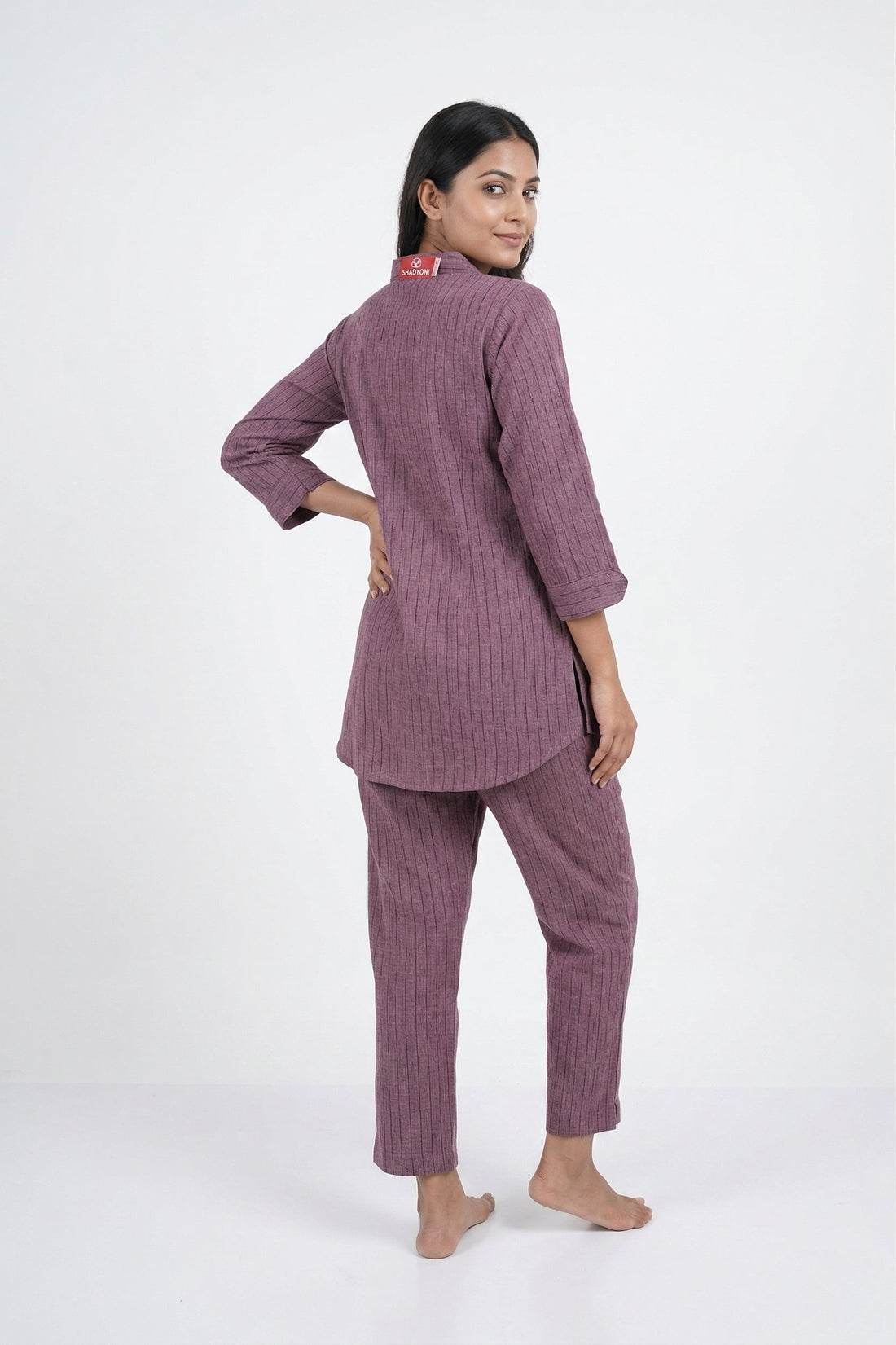 Mauve Striped Embroidered Co-Ord Set