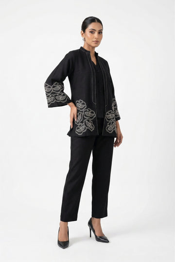 Black Floral Embroidered Indo-Western Co-Ord Set