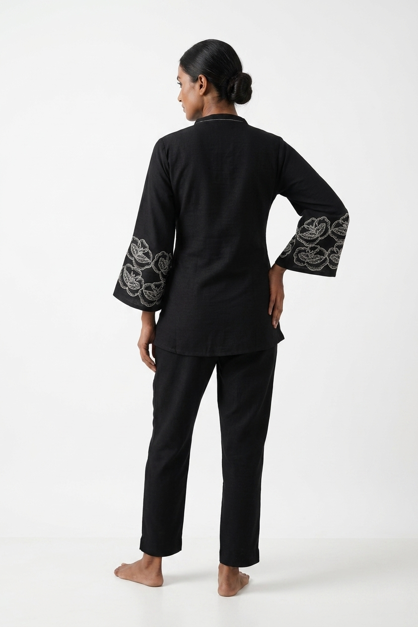 Black Floral Embroidered Indo-Western Co-Ord Set