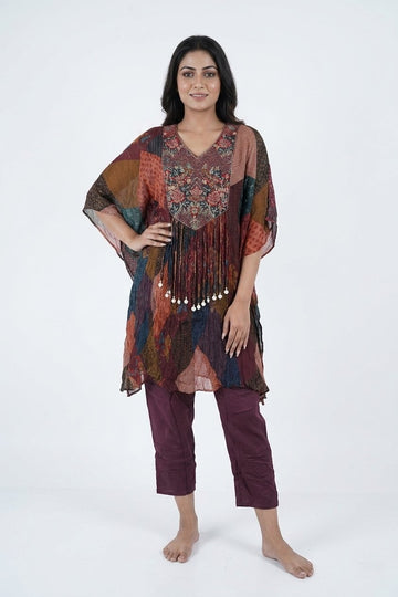 Multicolor Boho Embroidered Kaftan Co-Ord Set