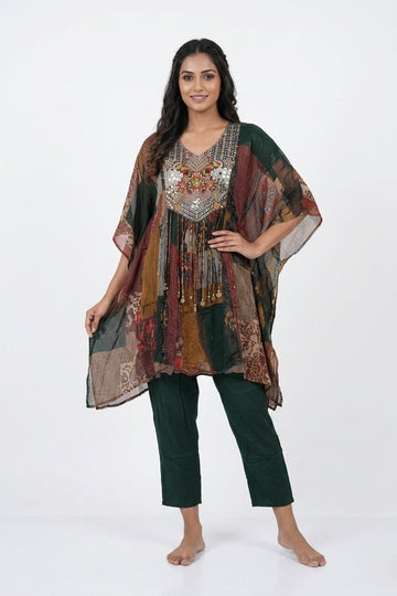 Emerald Green Boho Embellished Kaftan Co-Ord Set