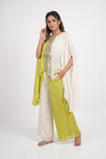 Ivory Lime Fusion Cape Co-Ord Set