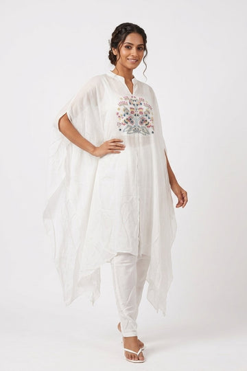 White Embroidered Kaftan Style Indo-Western Set