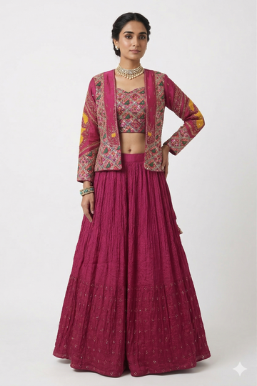 Dark Pink Indo-Western Lehenga Set
