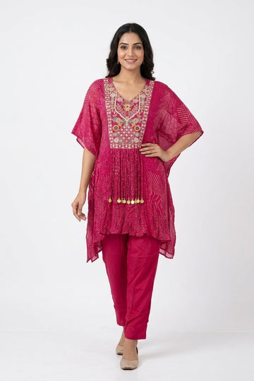 Rani Pink Embroidered Kaftan Style Indo-Western Co-Ord Set