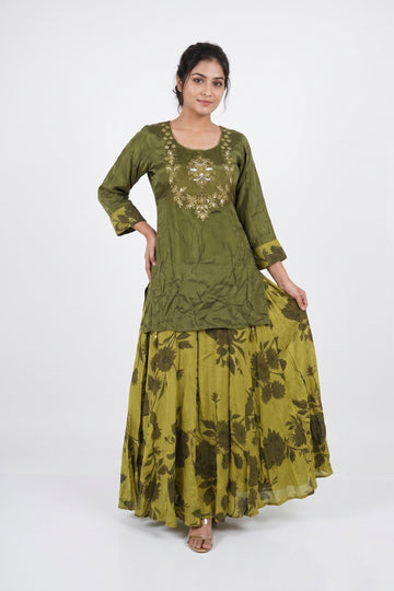 Olive Bloom Indo-Western Palazzo Set