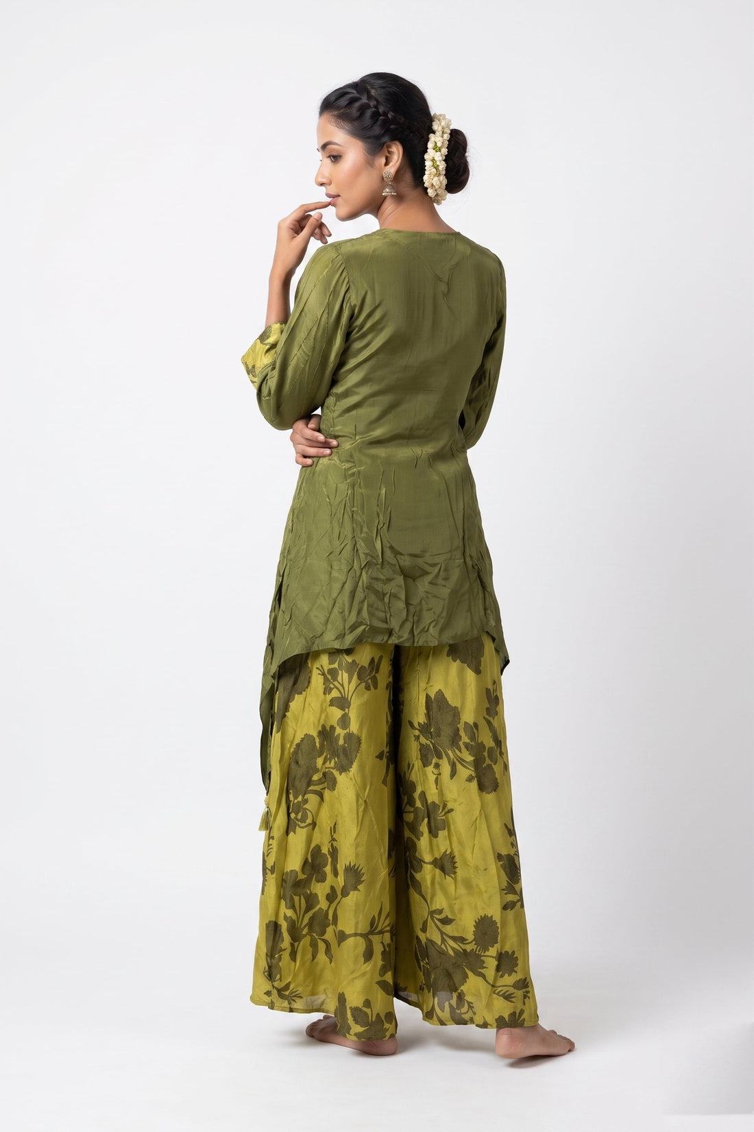 Olive Bloom Indo-Western Palazzo Set