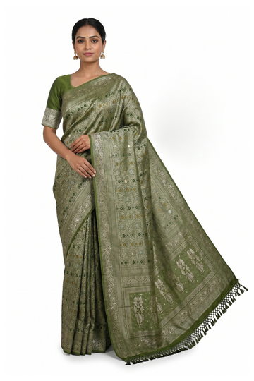 Trending Mehendi Green Banarasi Silk Saree With Weaving