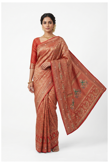 Rust South Tissue Silk Wedding & Partywear Saree