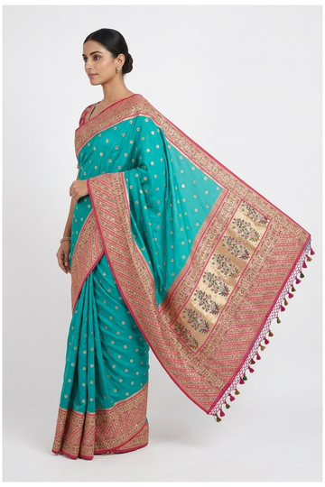 Teal Banarasi Silk Saree With Weaving