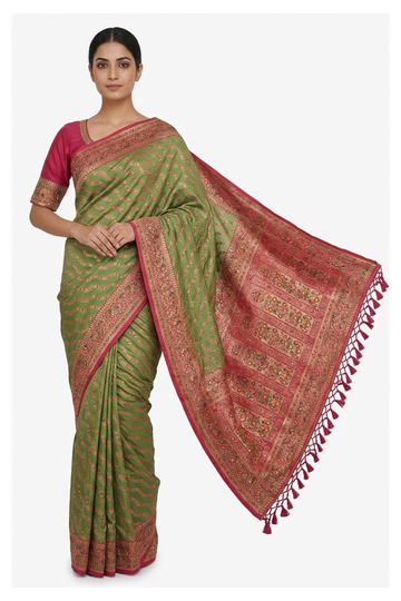 Trending Sage Green Banarasi Silk Saree With Weaving