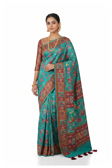 Teal Banarasi Art Silk Wedding Partywear Saree