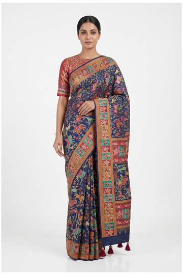 Navy Blue Banarasi Art Silk Wedding Party Wear Saree