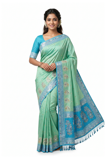 Mint Green Banarasi Art Silk Wedding & Party Wear Saree