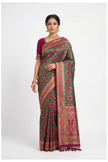 Wine Banarasi Art Silk Wedding Saree