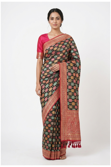 Wine Banarasi Art Silk Wedding & Party Wear Saree