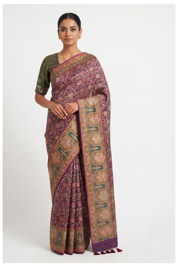 Wine Banarasi Art Silk Wedding Partywear Saree