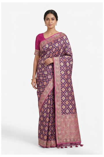 Deep Purple Banarasi Art Silk Saree For Wedding & Party Wear