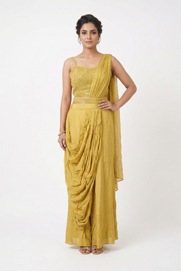 YELLOW Indo-Western Draped Skirt Set