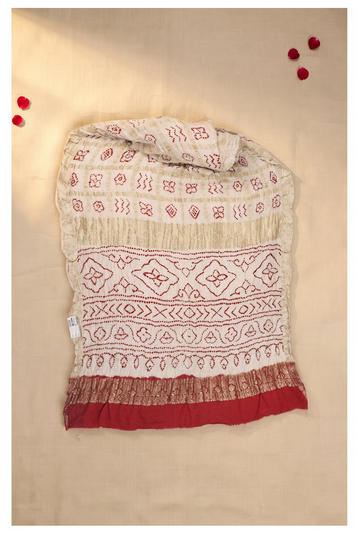 Cream Gharchola Bandhani Gajji Silk Wedding Saree
