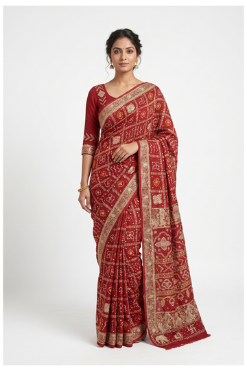 Maroon Gharchola Gajji Art Silk Wedding Saree