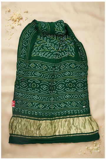 Bottle Green Bandhni Gajji Silk Wedding Saree