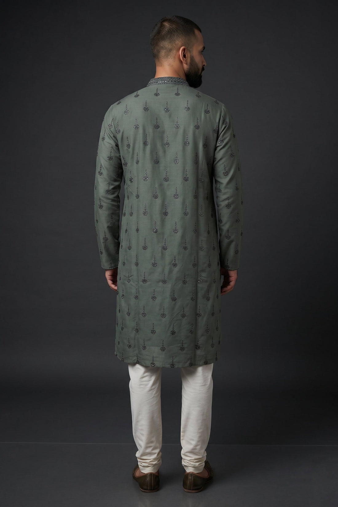 Olive Green Embroidered Festive Kurta For Men