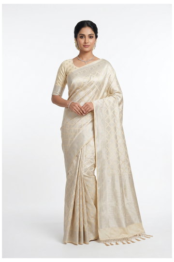 Cream Banarasi Art Silk Wedding & Party Wear Saree