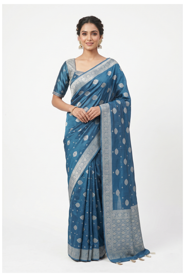 Teal Banarasi Dola Silk Wedding & Party Wear Saree