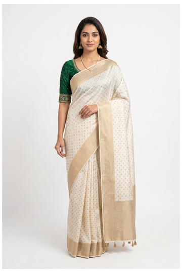 Ivory Banarasi Art Silk Wedding Saree
