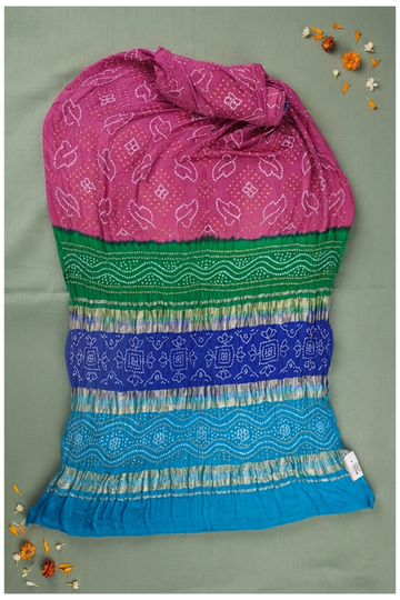 Multicolor Bandhni Gajji Silk Wedding Saree