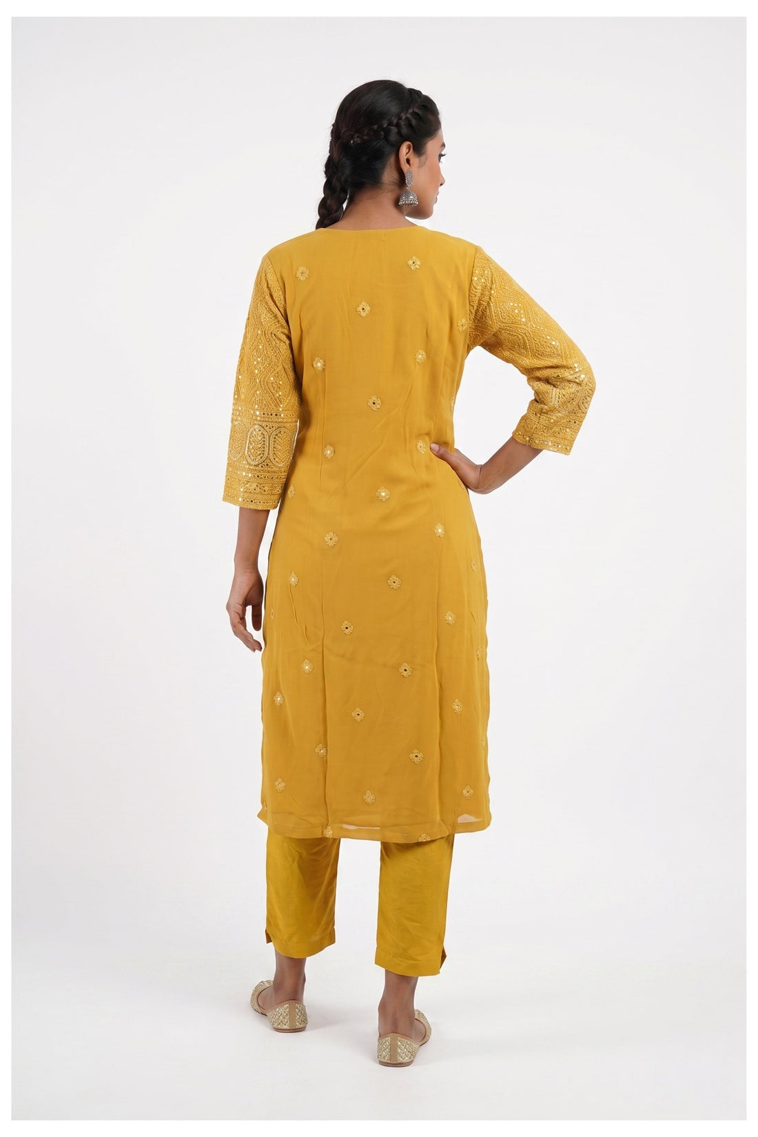 Mustard Yellow Embroidered Straight Suit Set With Dupatta